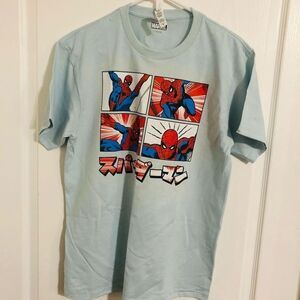 Brand New Marvel Spider-Man Katakana Graphic Tee For Men Size Medium Light‎ Blue